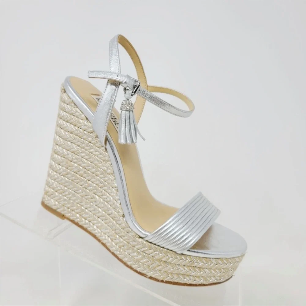 Badgley Mischka Silver Espadrille Wedges